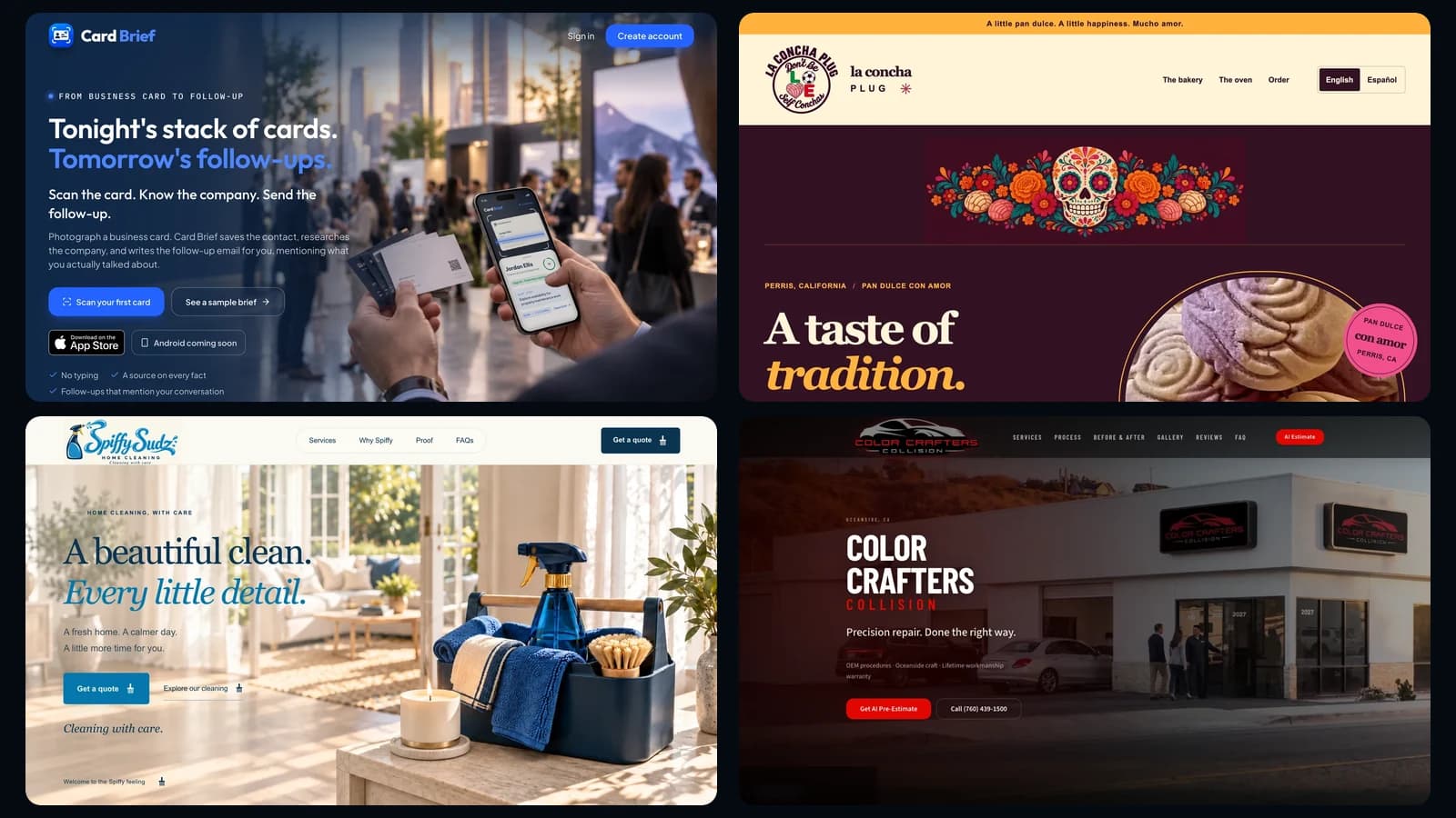 Live sites built by Keystone Labs: Card Brief, BOND, Command Deck Collectives, Amor A Mí, La Concha Plug, Spiffy Sudz, Color Crafters, and Dubz Customs